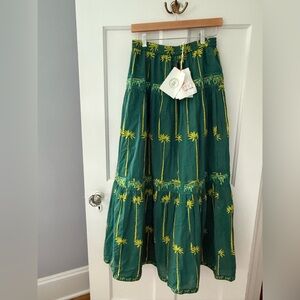 Nimo with love Green Maxi Skirt with Yellow Palm Tree Design
